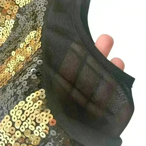 Bebe Black & Gold  Peplum Sequin Striped Top XL – Party, Cocktail, Metallic - Picture 9 of 16